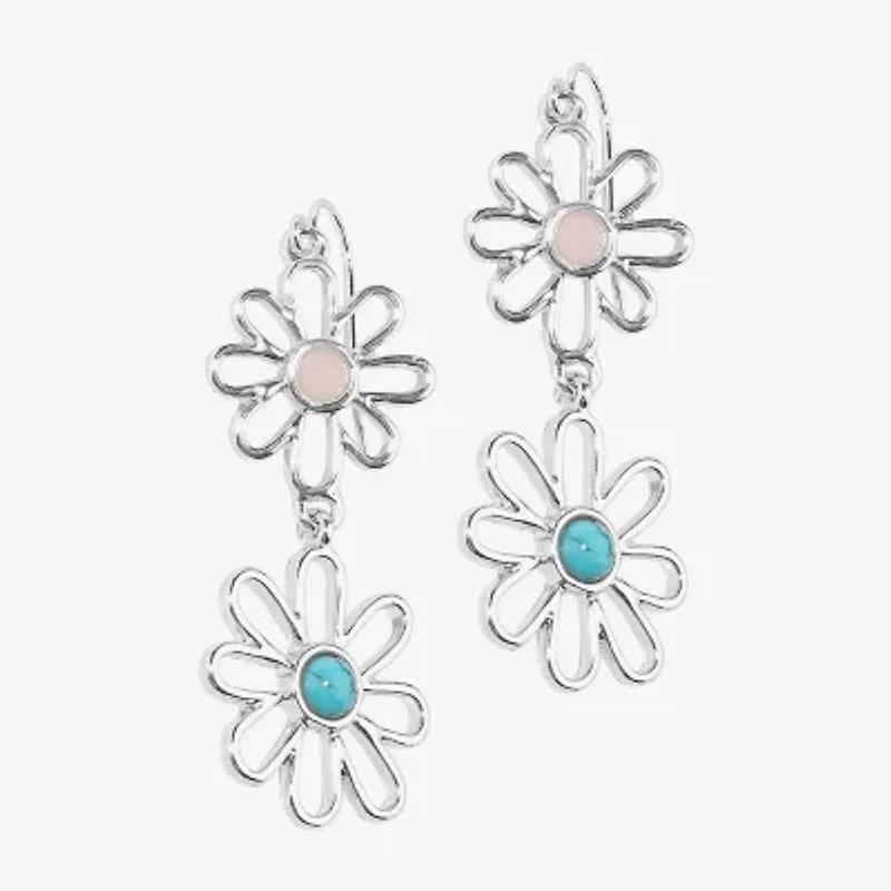 Bijoux Bar Delicates Silver Tone Womens Flower Drop Earrings