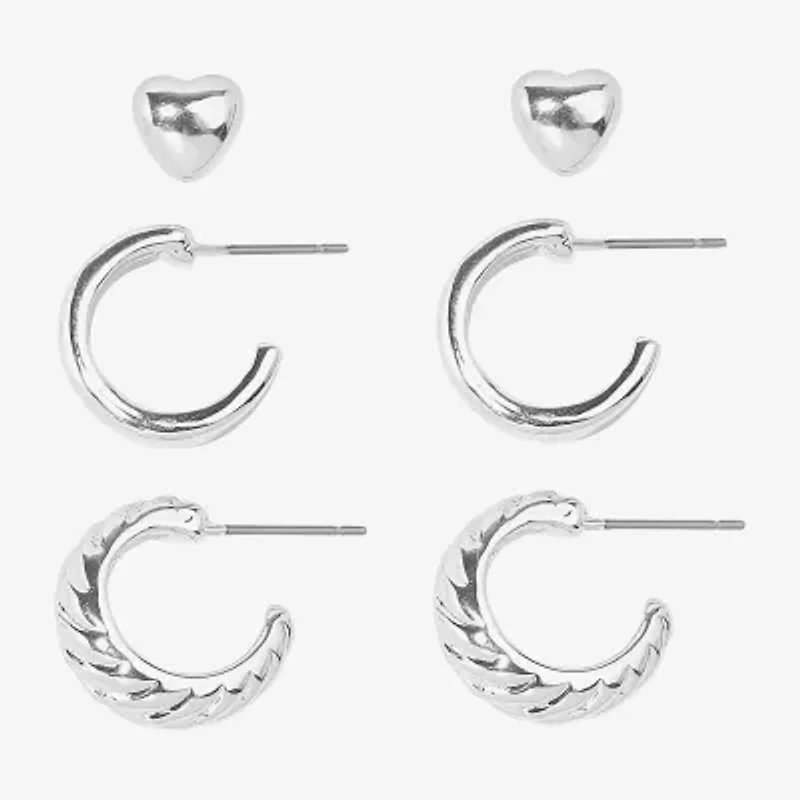 Bijoux Bar Delicates Womens Heart 3 Pair Earring Set