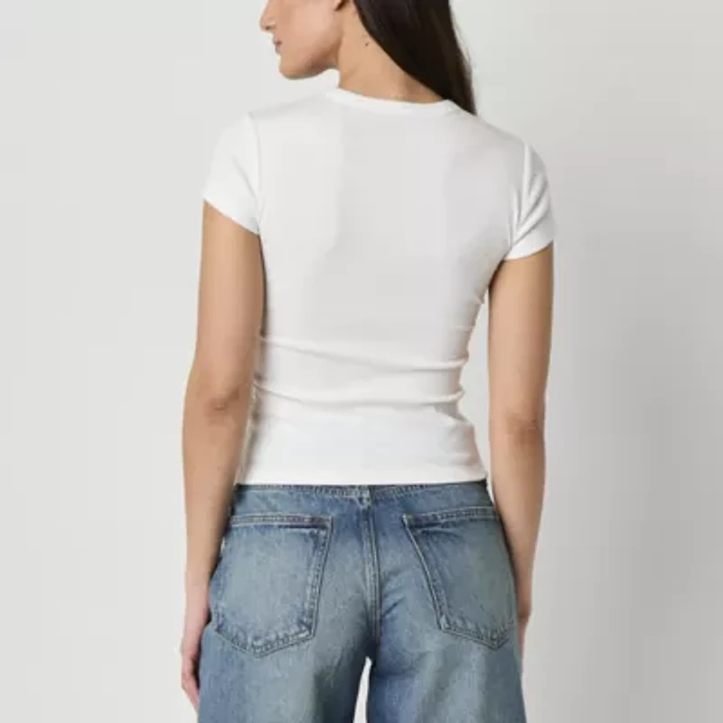 Arizona Womens Juniors Crew Neck Short Sleeve Graphic T-Shirt