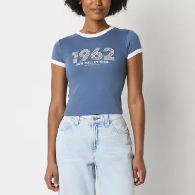 Arizona Womens Crew Neck Short Sleeve Juniors Graphic T-Shirt