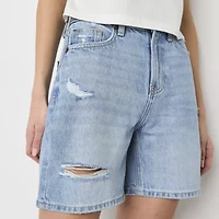 Arizona Womens Mid Rise-Juniors Denim Short