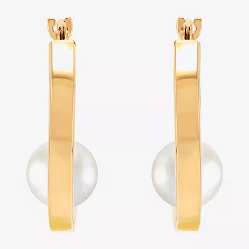Womens Dyed White 10K Gold 17mm Hoop Earrings