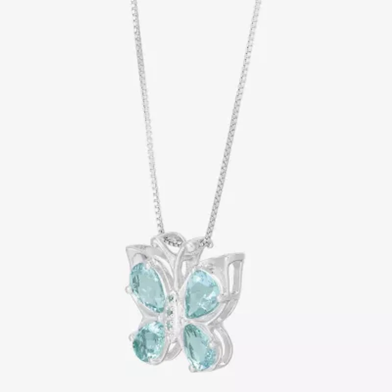 Aquamarine & Diamond-Accent Butterfly Pendant Necklace
