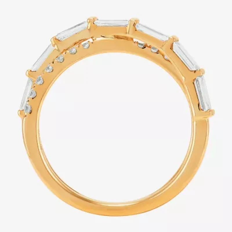 (H-I / Si1-Si2) Womens 2.5MM 1 CT. T.W. Lab Grown White Diamond 10K Gold Crossover Band