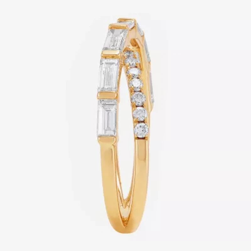 (H-I / Si1-Si2) Womens 2.5MM 1 CT. T.W. Lab Grown White Diamond 10K Gold Crossover Band