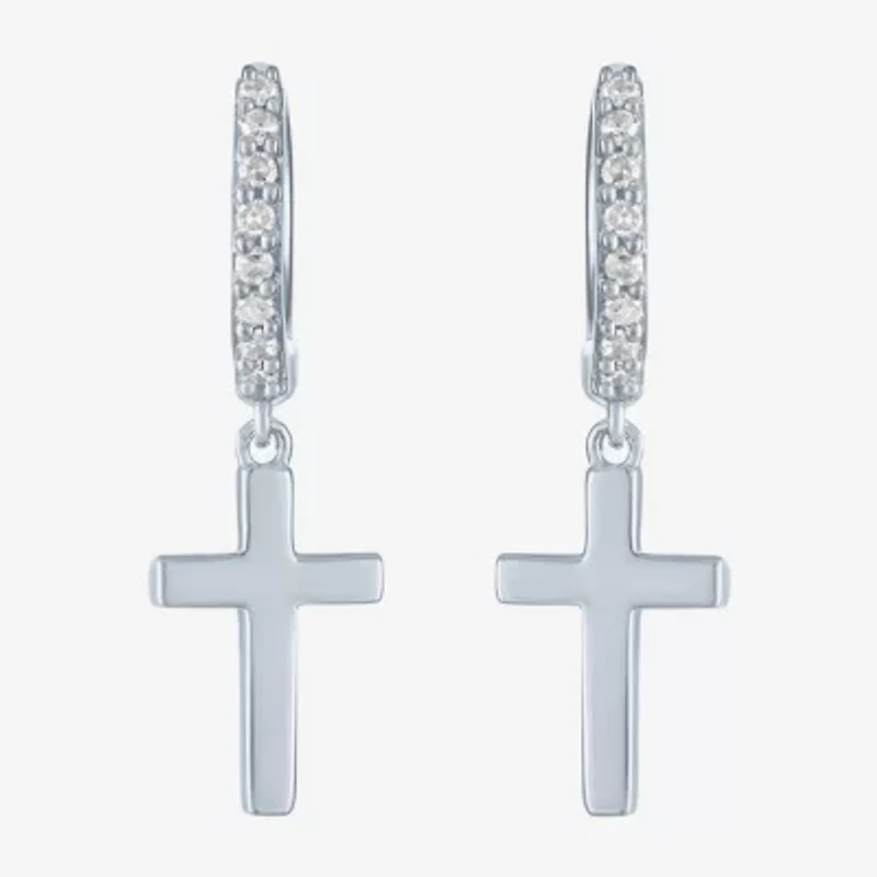 Diamond Addiction (G-H / I1-I2) Womens 1/10 CT. T.W. Lab Grown White Diamond Sterling Silver 22mm Cross Hoop Earrings