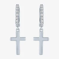 Diamond Addiction (G-H / I1-I2) Womens 1/10 CT. T.W. Lab Grown White Diamond Sterling Silver 22mm Cross Hoop Earrings