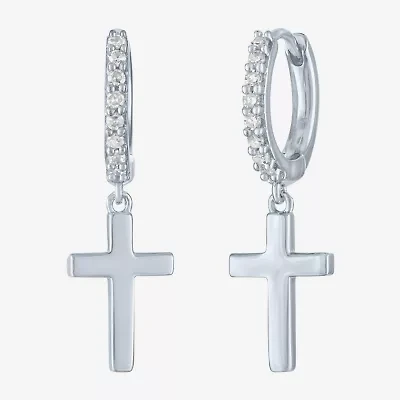 Diamond Addiction (G-H / I1-I2) Womens 1/10 CT. T.W. Lab Grown White Diamond Sterling Silver 22mm Cross Hoop Earrings