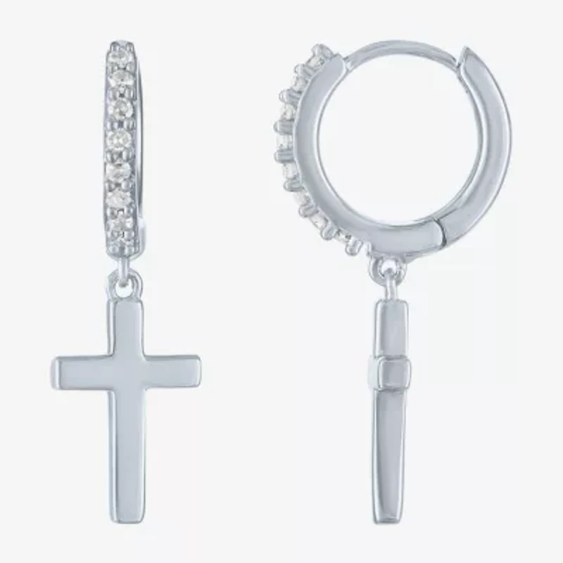 Diamond Addiction (G-H / I1-I2) Womens 1/10 CT. T.W. Lab Grown White Diamond Sterling Silver 22mm Cross Hoop Earrings