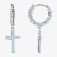 Diamond Addiction (G-H / I1-I2) Womens 1/10 CT. T.W. Lab Grown White Diamond Sterling Silver 22mm Cross Hoop Earrings