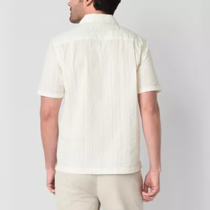 mutual weave Mens Short Sleeve Camp Shirt