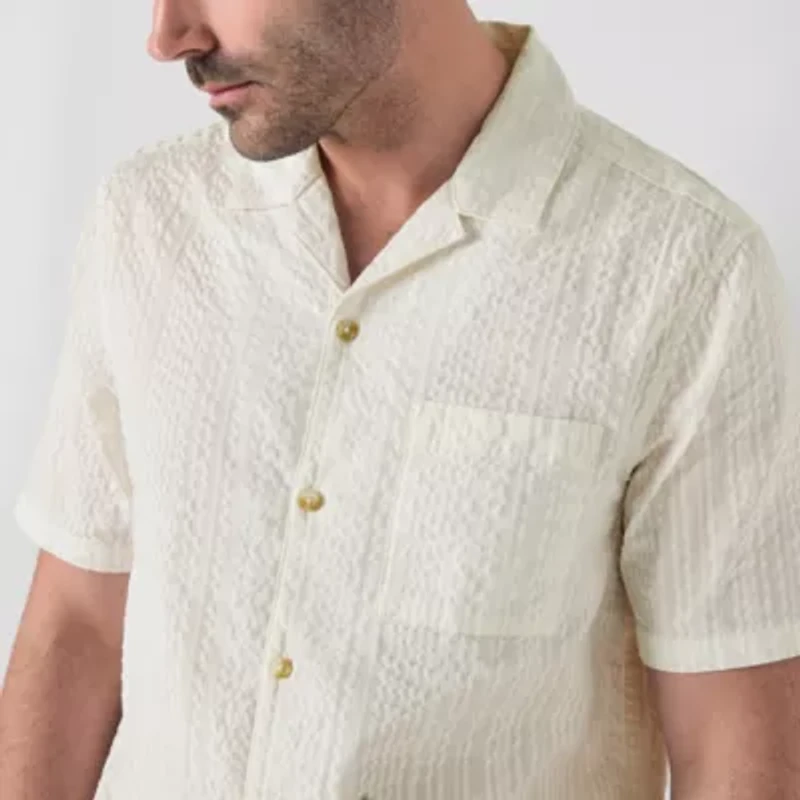 mutual weave Mens Short Sleeve Camp Shirt