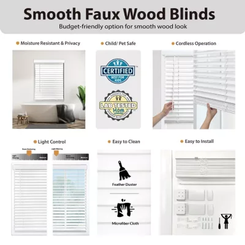 Cut-to-Width 2" Cordless Faux-Wood Blinds