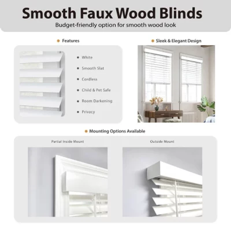 Cut-to-Width 2" Cordless Faux-Wood Blinds