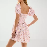 City Triangle Womens Short Sleeve Floral Juniors Fit + Flare Dress