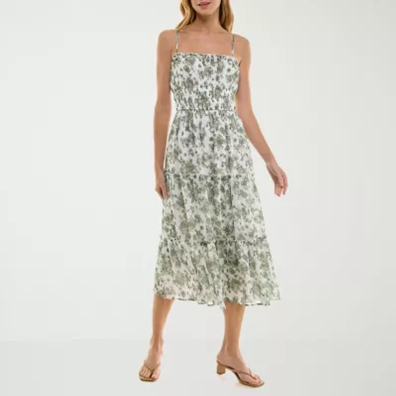 Trixxi Womens Midi Floral Juniors A-Line Dress