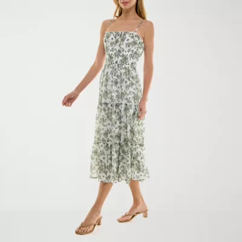 Trixxi Womens Midi Floral Juniors A-Line Dress