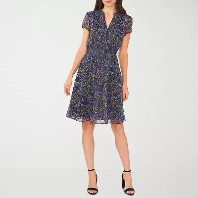 MSK Womens Belted Short Sleeve Floral Shirt Dress