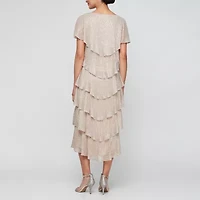 S. L. Fashions Womens Short Sleeve Midi Sheath Dress