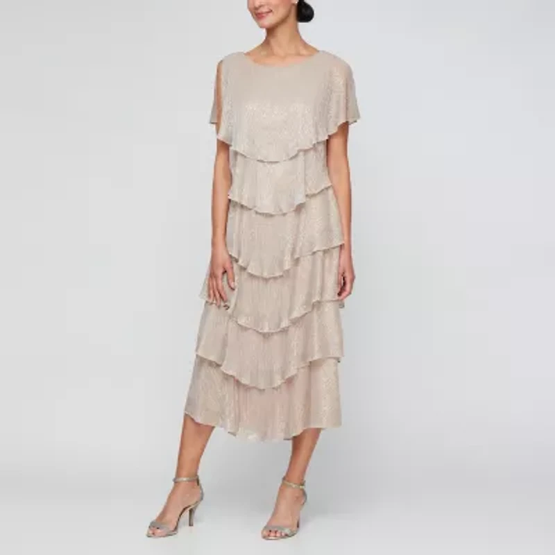 S. L. Fashions Womens Short Sleeve Midi Sheath Dress