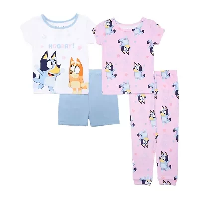 Toddler Girls Bluey Crew Neck Short Sleeve 4-pc. Pajama Sets