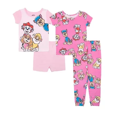 Toddler Girls Paw Patrol Crew Neck Short Sleeve 4-pc. Pajama Sets