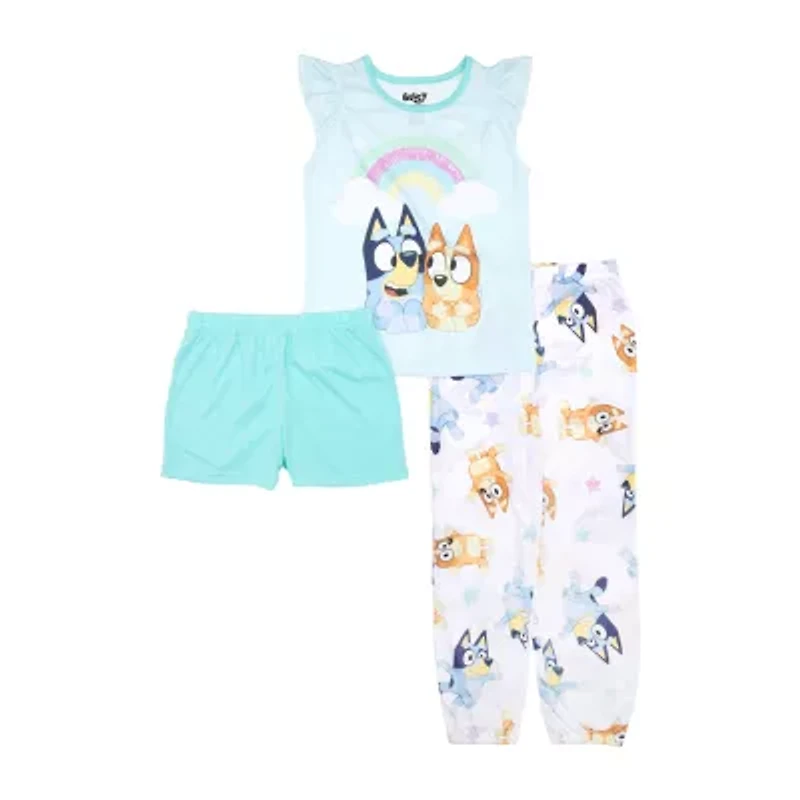 Little & Big Kid Girls Bluey Crew Neck Short Sleeve 3-pc. Pajama Sets