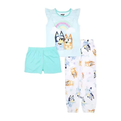 Little & Big Kid Girls Bluey Crew Neck Short Sleeve 3-pc. Pajama Sets
