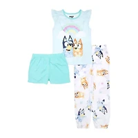 Little & Big Kid Girls Bluey Crew Neck Short Sleeve 3-pc. Pajama Sets