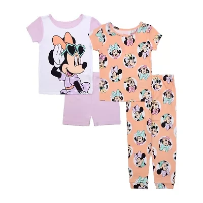 Disney Collection Toddler Girls Minnie Mouse Crew Neck Short Sleeve 4-pc. Pajama Sets