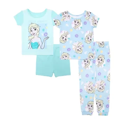 Disney Collection Toddler Girls Frozen Crew Neck Short Sleeve 4-pc. Pajama Sets