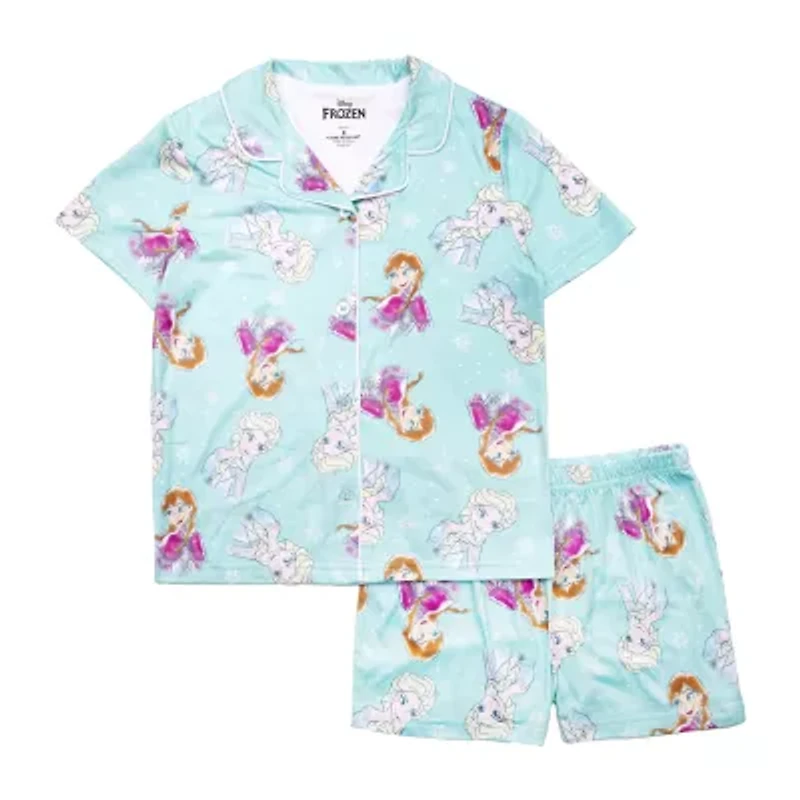 Disney Collection Little & Big Kid Girls Frozen V-Neck Short Sleeve 2-pc. Pajama Sets