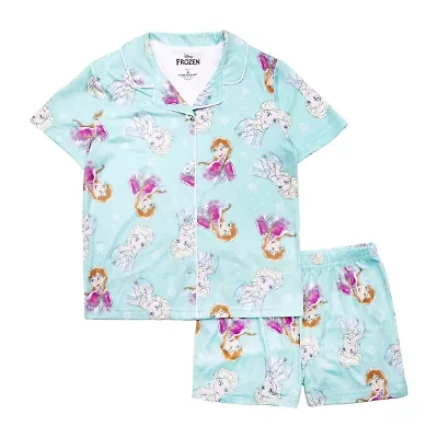 Disney Collection Little & Big Kid Girls Frozen V-Neck Short Sleeve 2-pc. Pajama Sets