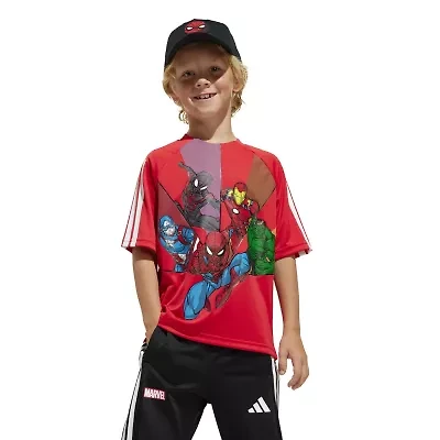adidas x Disney Toddler & Little Boys Crew Neck Short Sleeve Loose Fit Avengers Graphic T-Shirt