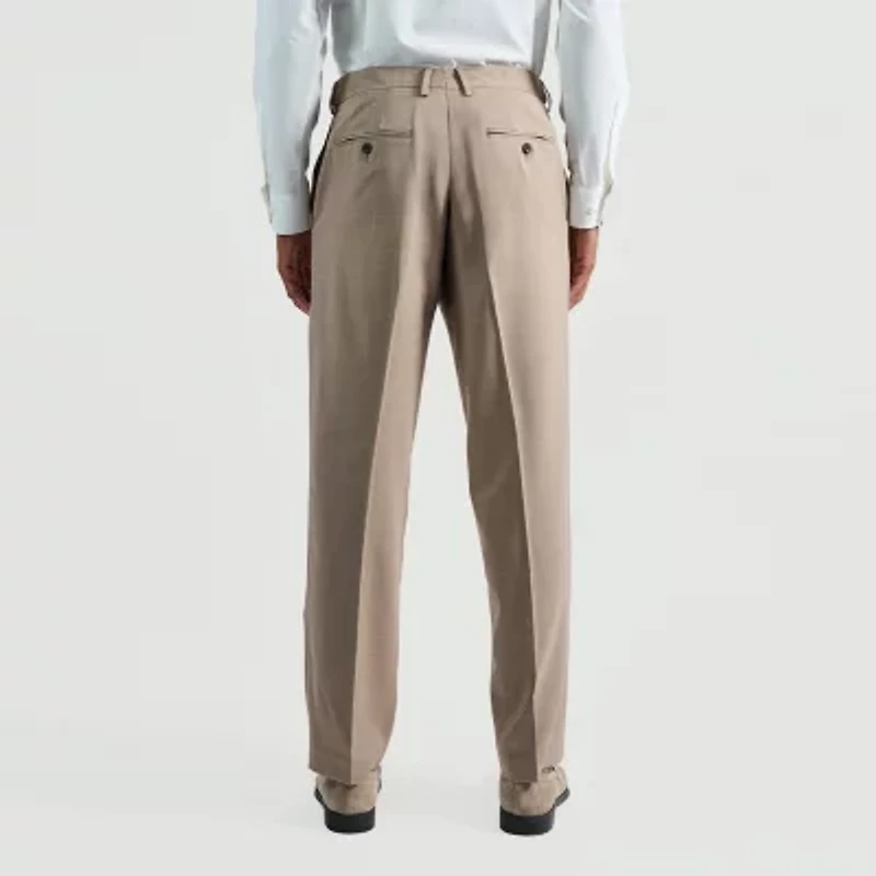 Haggar Premium Comfort Tonal Plaid Mens Classic Fit Dress Flat Front Pant