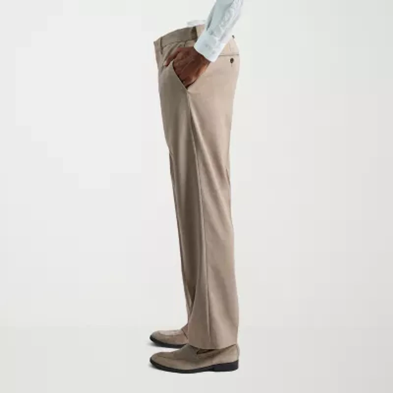 Haggar Premium Comfort Tonal Plaid Mens Classic Fit Dress Flat Front Pant