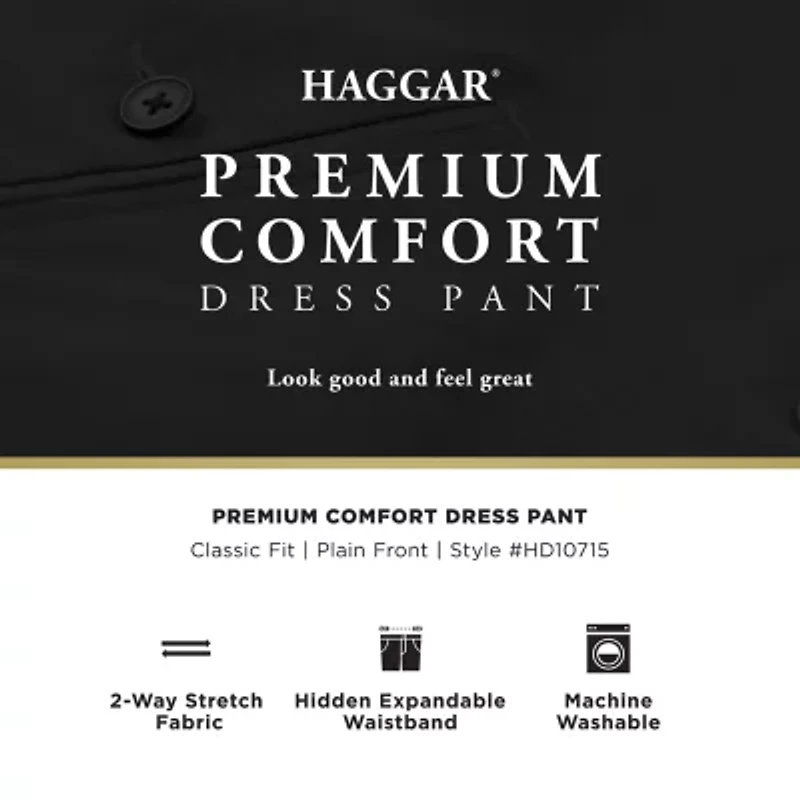 Haggar Premium Comfort Tonal Plaid Mens Classic Fit Dress Flat Front Pant