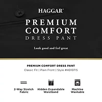 Haggar Premium Comfort Tonal Plaid Mens Classic Fit Dress Flat Front Pant