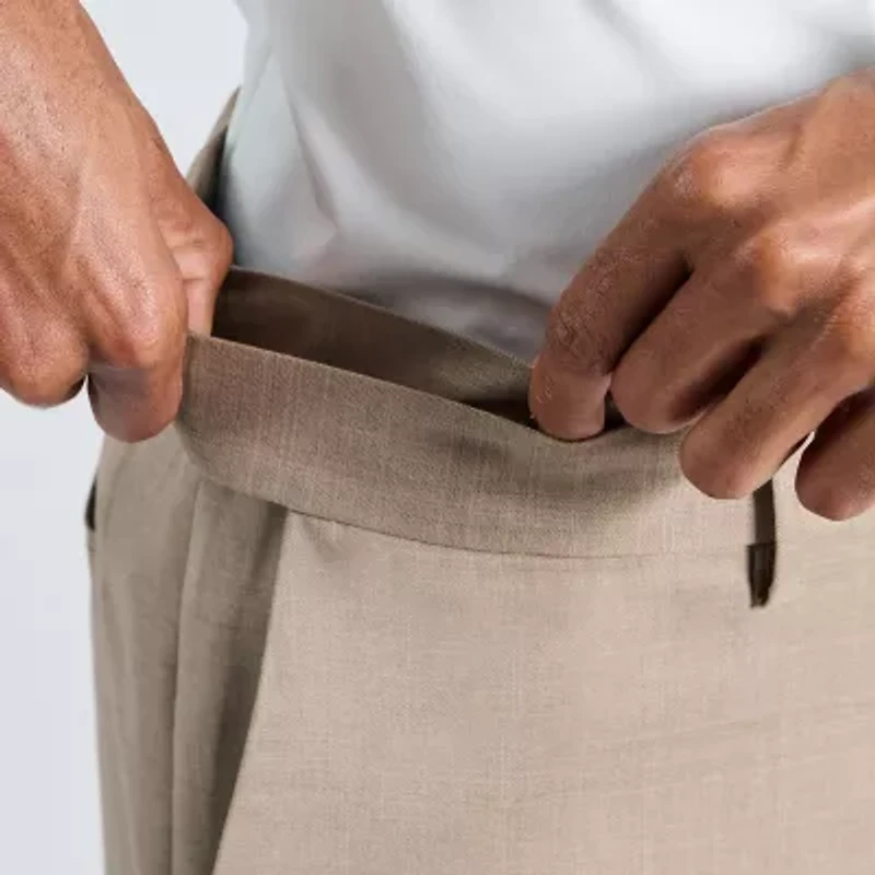 Haggar Premium Comfort Tonal Plaid Mens Classic Fit Dress Flat Front Pant