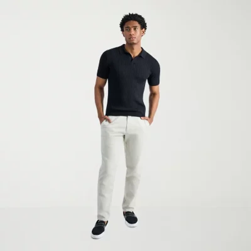 Haggar Johnny Collar Ribbed Mens Short Sleeve Polo Sweater