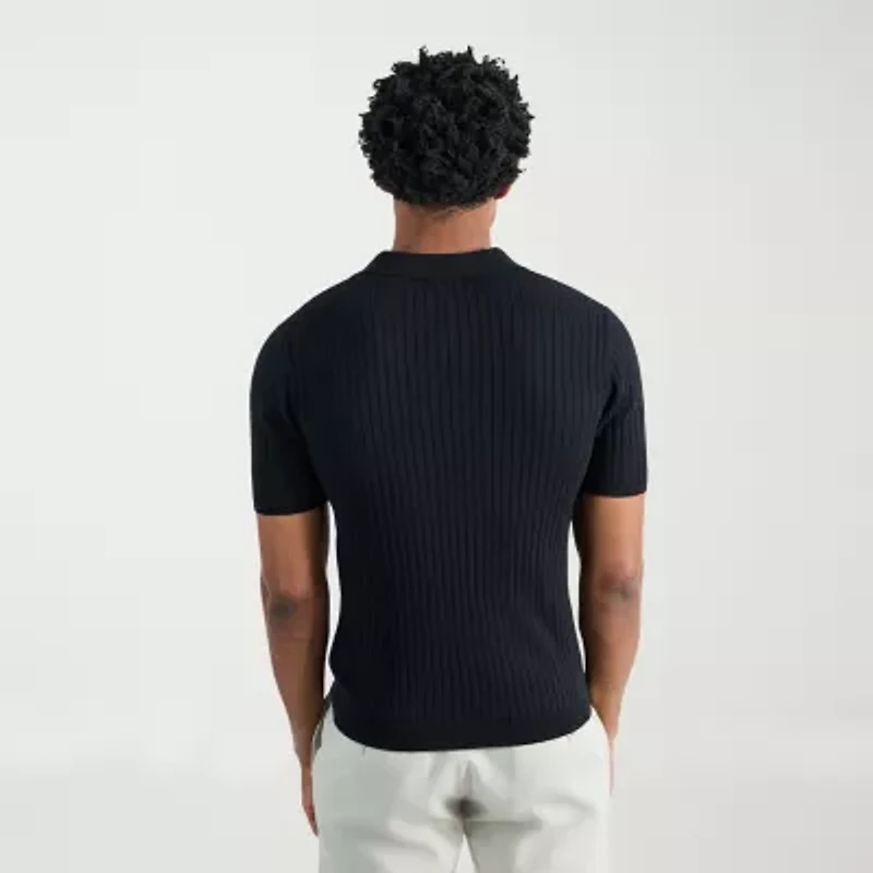 Haggar Johnny Collar Ribbed Mens Short Sleeve Polo Sweater