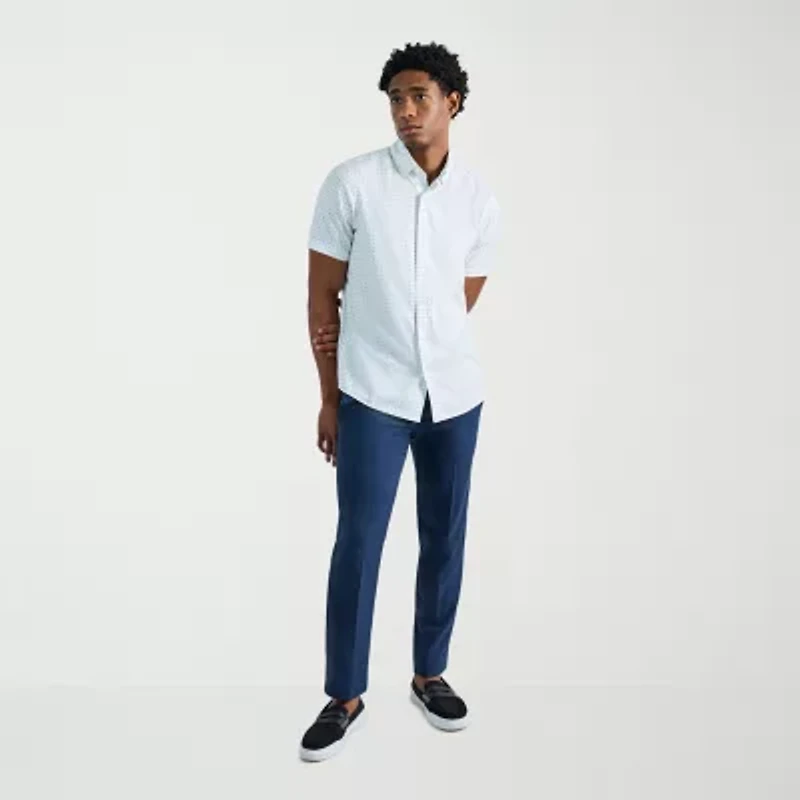 Haggar Performance Seersucker Mens Short Sleeve Slim Fit Button-Down Shirt