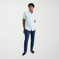 Haggar Performance Seersucker Mens Short Sleeve Slim Fit Button-Down Shirt