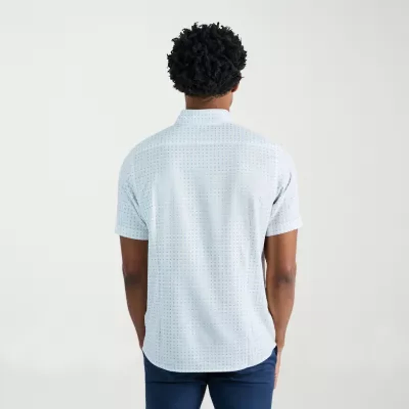 Haggar Performance Seersucker Mens Short Sleeve Slim Fit Button-Down Shirt