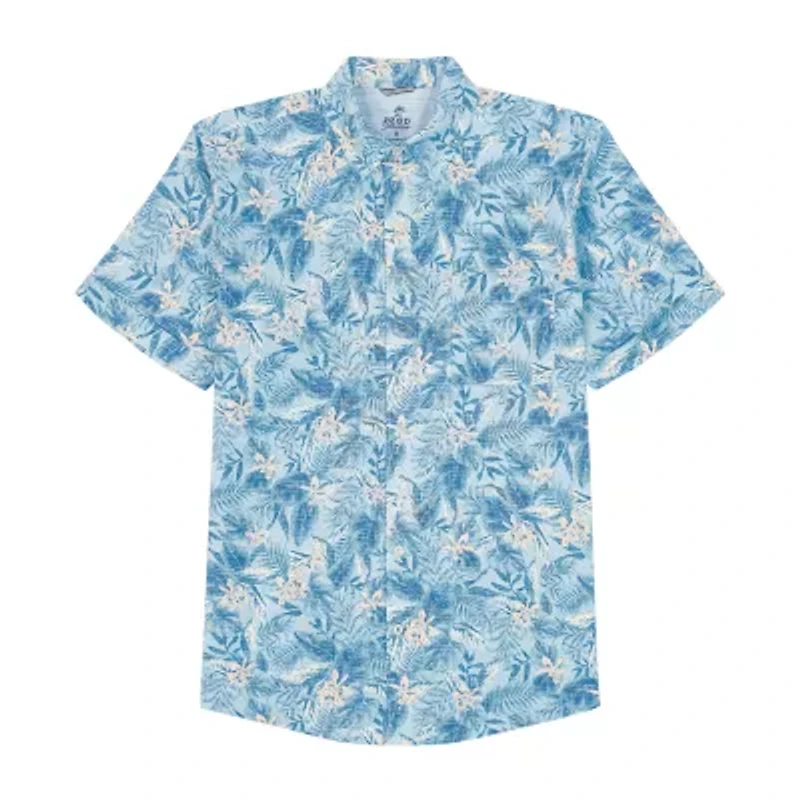 IZOD Dockside Chambray Mens Short Sleeve Regular Fit Stretch Fabric Button-Down Shirt