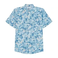 IZOD Dockside Chambray Mens Short Sleeve Regular Fit Stretch Fabric Button-Down Shirt