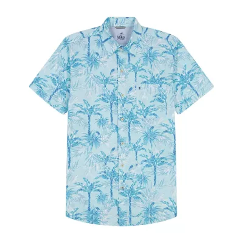 IZOD Dockside Chambray Mens Short Sleeve Regular Fit Stretch Fabric Button-Down Shirt