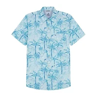 IZOD Dockside Chambray Mens Short Sleeve Regular Fit Stretch Fabric Button-Down Shirt