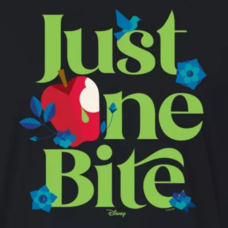 Just One Bite Cropped Tee Womens Juniors Crew Neck Short Sleeve Regular Fit Evil Queen Snow White Graphic T-Shirt