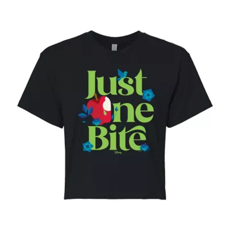Just One Bite Cropped Tee Womens Juniors Crew Neck Short Sleeve Regular Fit Evil Queen Snow White Graphic T-Shirt